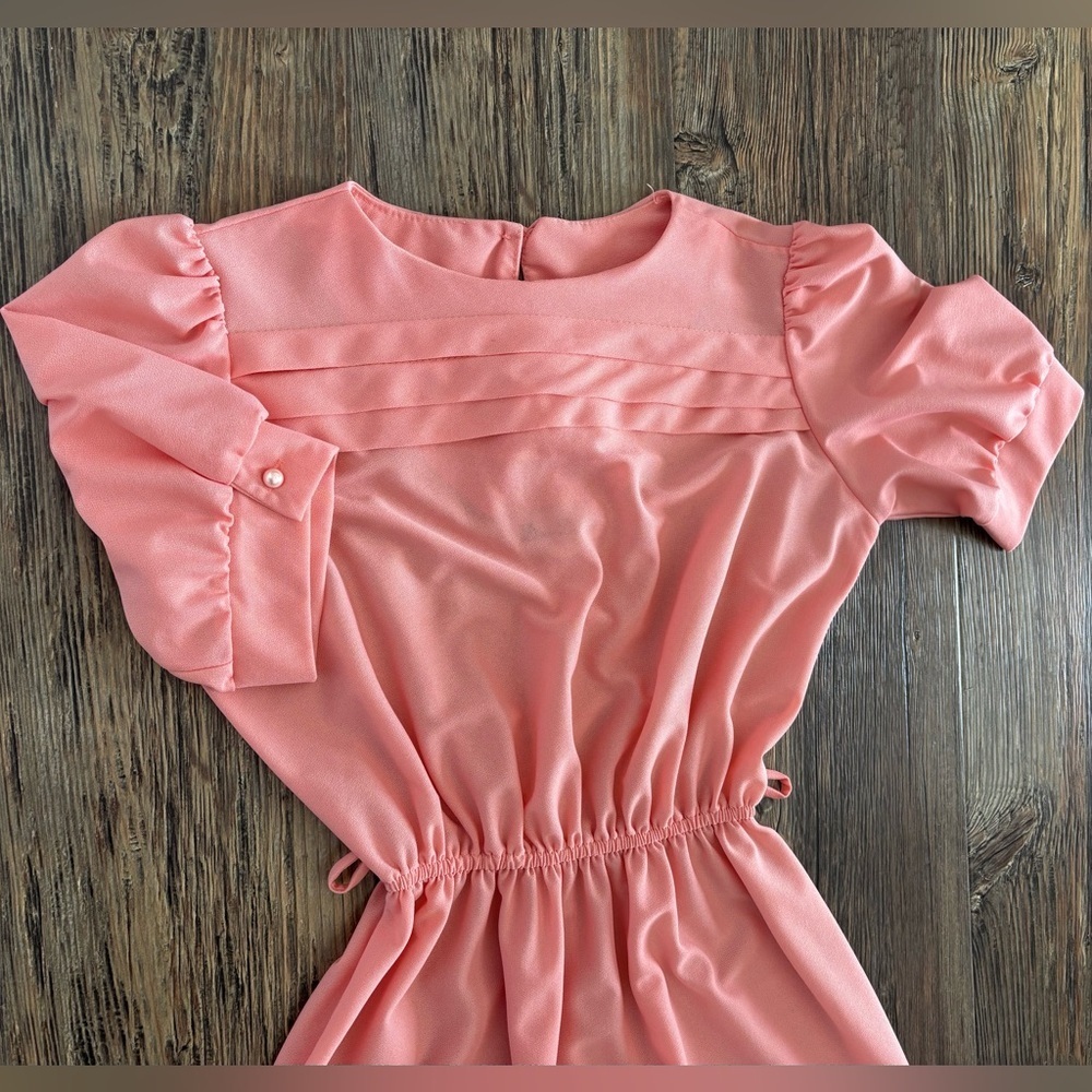 Vtg Doo-Dads Secretary Dress Size 7/8 Peach Semi-Sheer Elastic Waist w/Belt USA - Picture 11 of 13